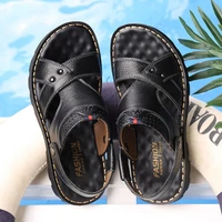 Sandales d'été en cuir véritable pour hommes, chaussures antidérapantes, pantoufles d'extérieur à semelles épaisses, chaussures de plage confortables et souples 5