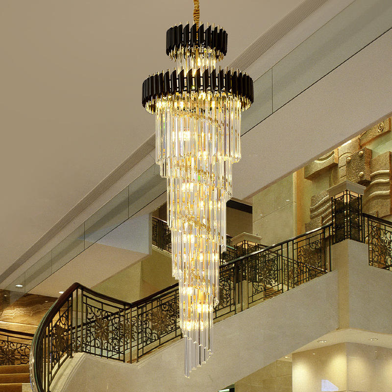 Modern Long Spiral Large Big Stair Chandeliers Lighting Luxury Crystal LED Pendant Lamp High Ceilings