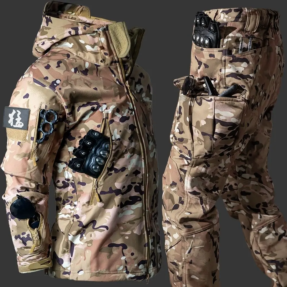 Veste et pantalon de pêche hiver polaire coupe-vent imperméable 5XL épais résistant