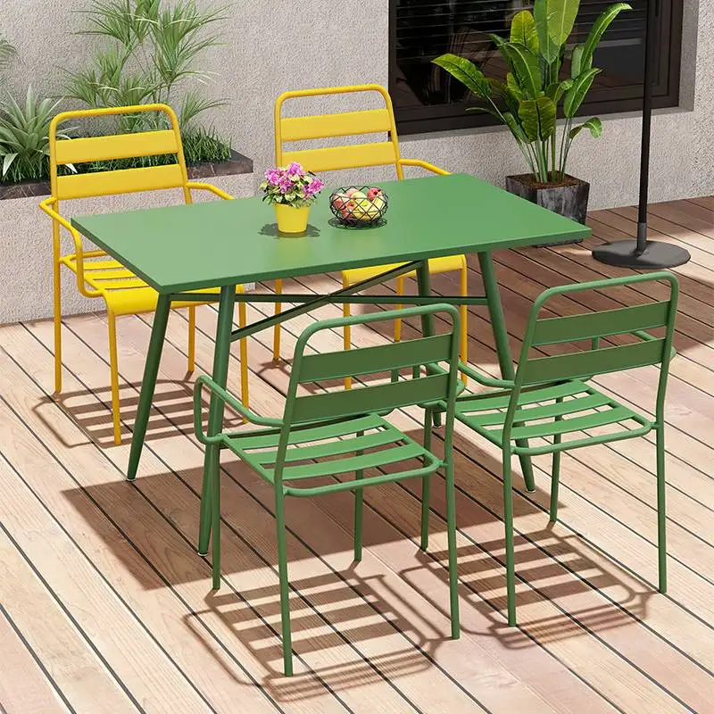 Outdoor courtyard leisure balcony tables and chairs milk tea shop cafe outside iron modern simple outdoor combination