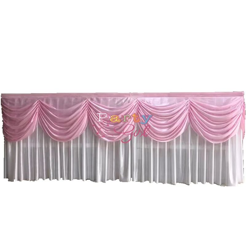 Hot Sale Valance Table Skirt Colorful Table Skirting With Swag Pleated Ruched Skirt for Wedding DecorATION