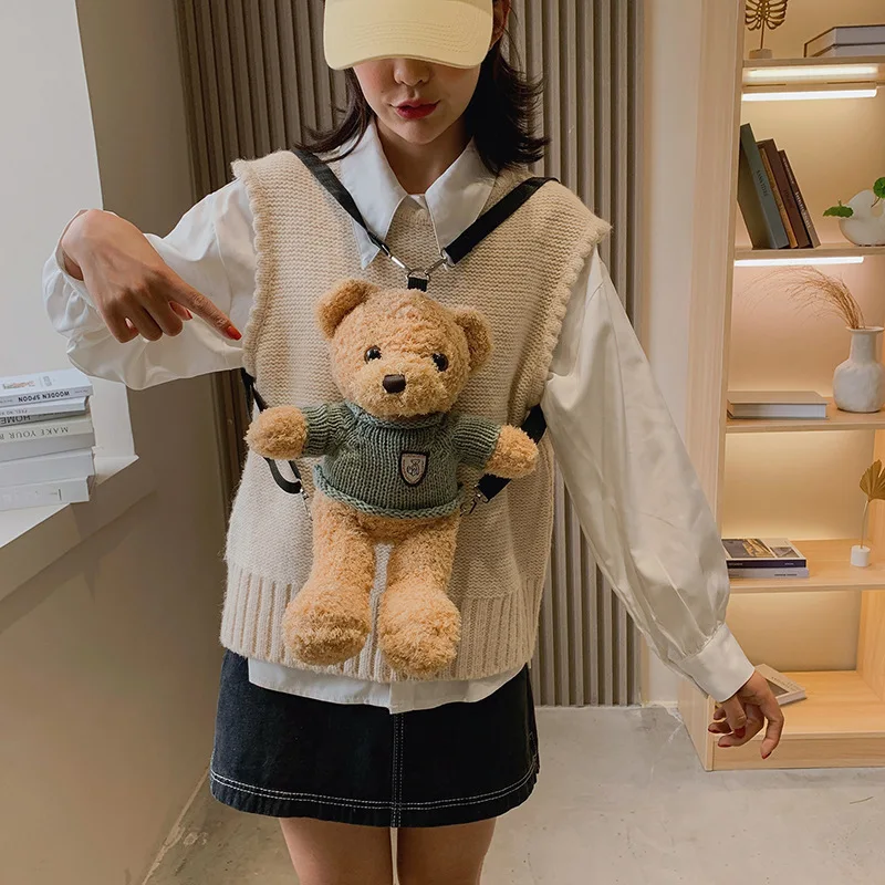 Cute Simulation Bear Plush Stuffed Shoulder Bag New Cartoon Animal Bear Plush Backpack Children's Birthday Gift Small Schoolbag 2