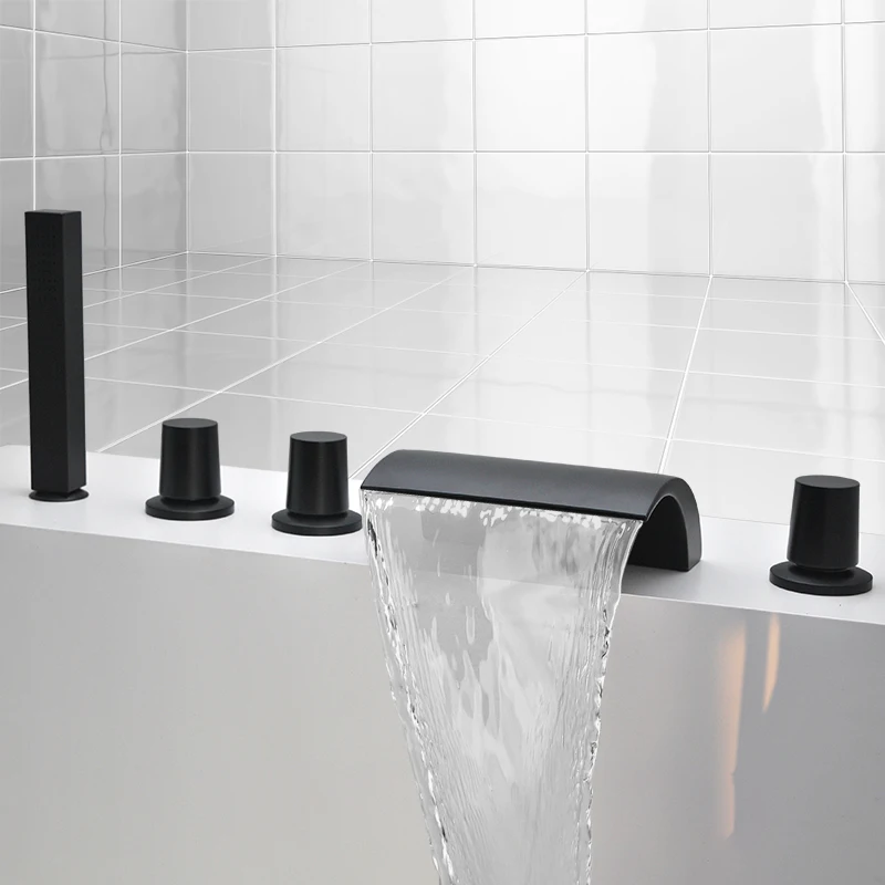 

Цилиндрический смеситель для ванны «Водопад», кран для горячего и холодного смешивания, переключатель, боковая фурнитура для ванной комнаты, набор из пяти предметов, большие аксессуары