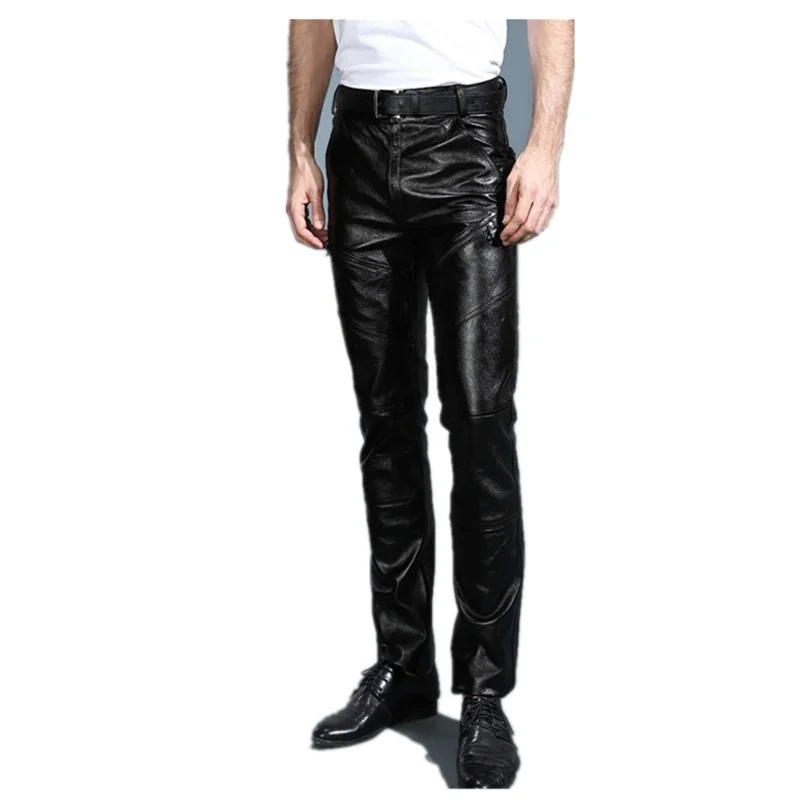 

Men Leather Pants Winter Youth Autumn Genuine With Fleece Thickened First Layer Cowhide Goatskin