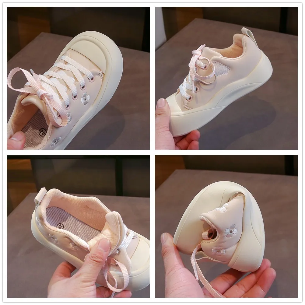 Girls Floral Embroidered Soft Sole Breathable School Trainers