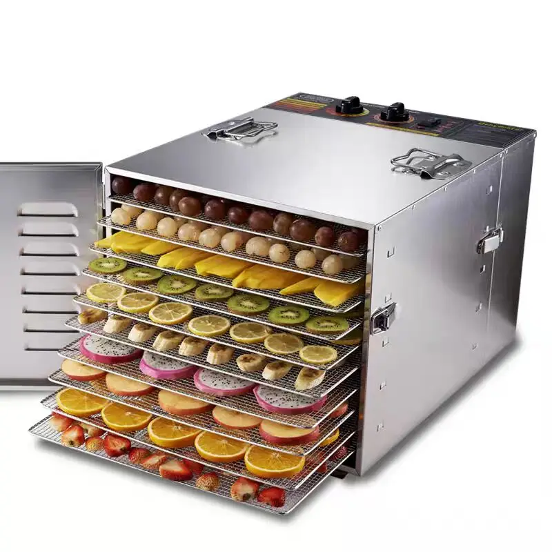 Food dehydrator made of stainless steel with 10 layers and double handles 1000 watt electric drying machine for fruits/meat/herbs,...