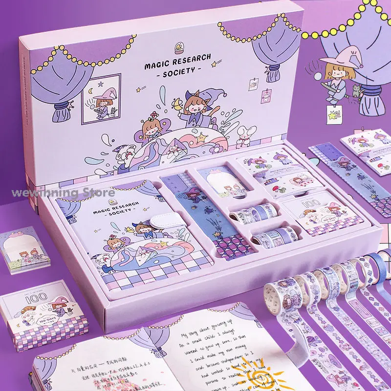 

Kawaii Notebook Box Set Notepads Stationery Cute Purple Pink Diary Budget Book Journal and Washi Tape Gift School Supplies