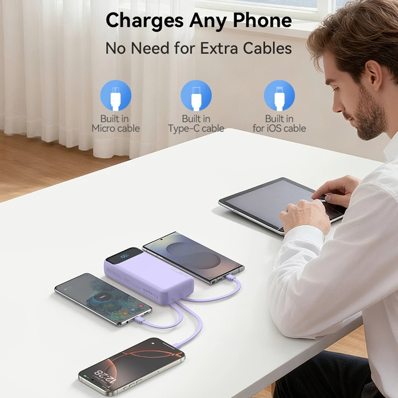 Power Bank 20000mah With Built-in Cables And Led Display Fast Charge_voghion.com