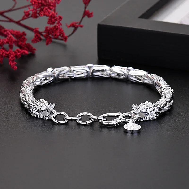 

Fine Luxury 925 Sterling Silver Original Dragon Head Chain Bracelets for Men's Fashion Jewelry Party Wedding Holidays Gifts