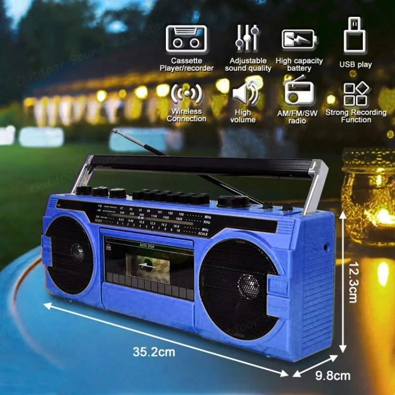 Retro Style AM/FM/SW 3 Band Radio Tap Recorder Reproductor De Cassette Player With Usb Sd Slot Mp3 Music Bluetooth Speaker