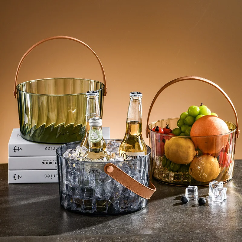 

1Pc Transparent Ice Bucket Wine Beer Champagne Bucket Fruit Basket Desktop Snack Storage Beer Cooler Portable Wine Chilling Tool