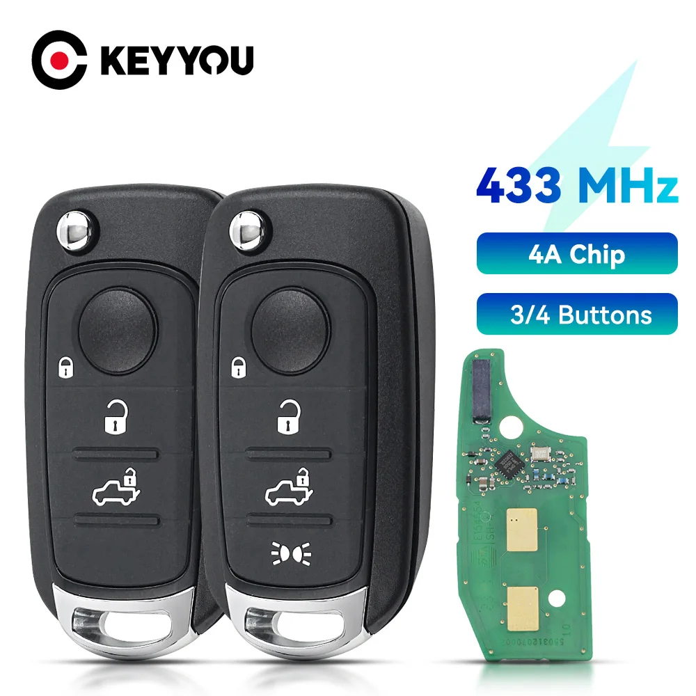 

KEYYOU Flip Smart Car Key For Fiat 500X Egea Tipo 2016-2018 433.92 FSK 4A Hitag-AES Chip 3/4 Buttons Folding Remote Control Key