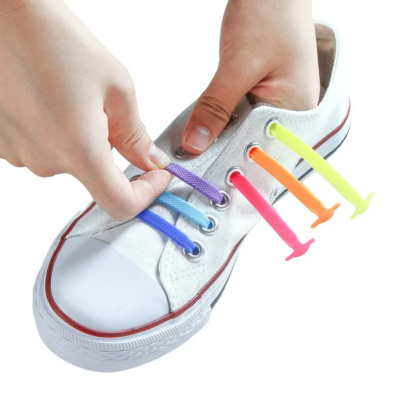 16-Piece Set of Silicone No-Tie Elastic Shoe Laces for Easy Slip-On Sneakers