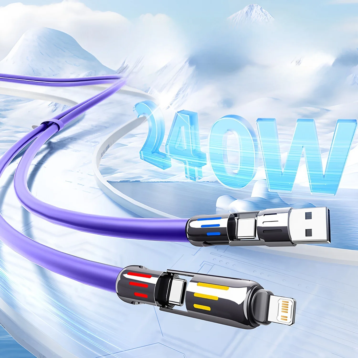 รูปสินค้า สายชาร์จ USB Type-C 4-in-1 ชาร์จเร็ว 240W สำหรับ iPhone Huawei Samsung Xiaomi