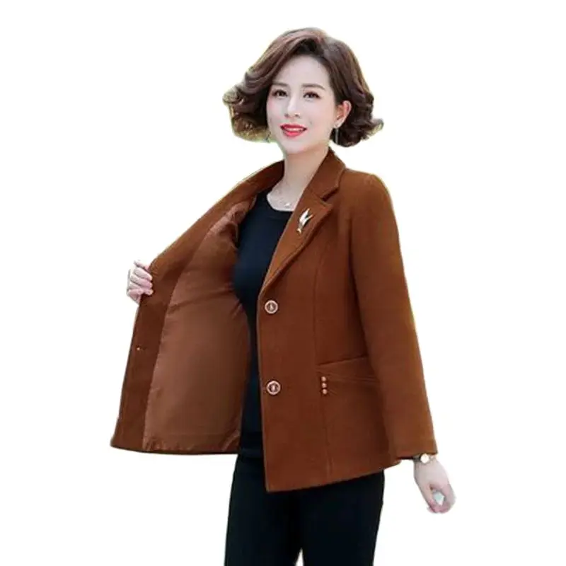 Middle-aged And Elderly Fashion Woolen Coat Ladies Short Western-style Suit Collar Autumn And Winter Leisure  Woolen Coat Womens