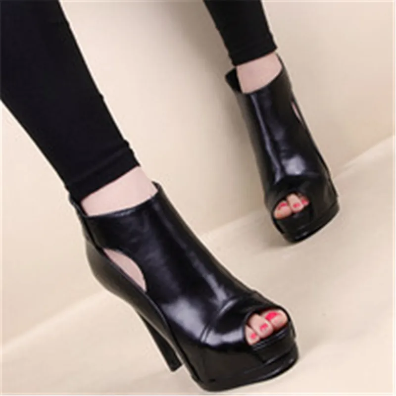 11cm New Women Pumps Spring Fall Office Shoes Breathable Hollow Out Square Heel Boots Woman Platform Heels Party Wedding Shoes