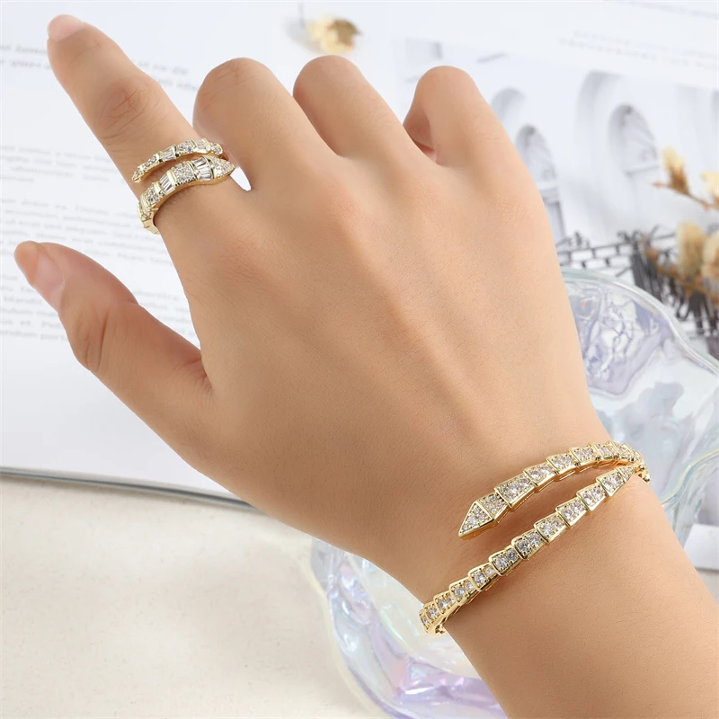 Yupsk Zircon Bracelet Fashion Shiny Snake Bone Open Bangles Exquisite Women's Wedding Party Accessories Gift