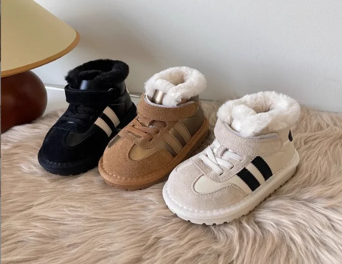 Children Winter Suede Upper snow Boots Baby kids Warm Soft Toddler ankle Boots Boys Girls Fashion plush Cotton Shoes size 16-30