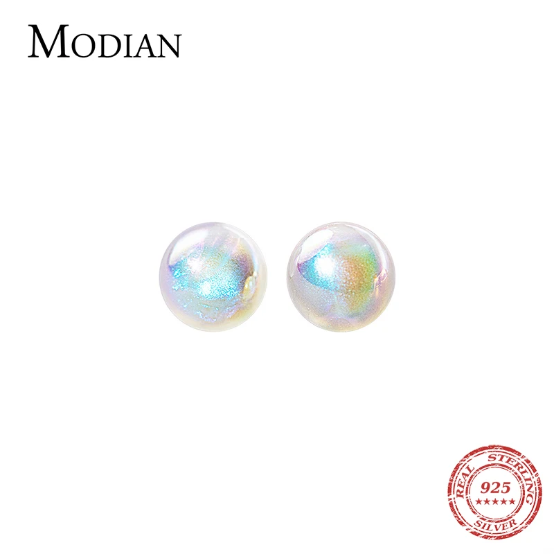 Modian-레인보우 쉘 진주 6 8 10 12MM 스터드 귀걸이,  패션 심플한 귀 스터드, 여성 데이팅 쥬얼리