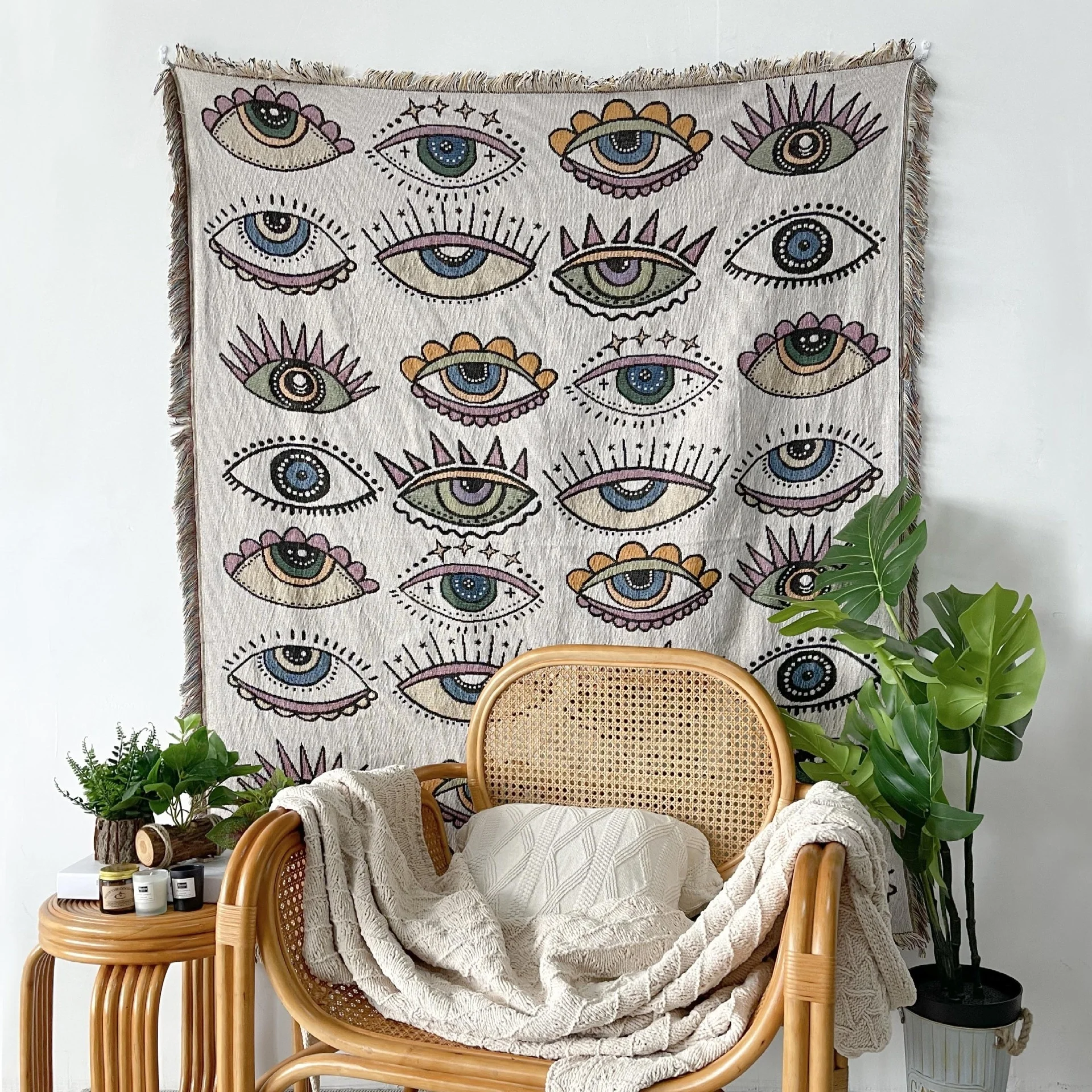 Yaapeet Bee Evil Eye Blanket Cotton Beach Towel Camping Mat Picnic Rug Demon Eye Home Sofa Throw Blanket Outdoor Tent Decor