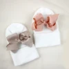 0-6Months Newborn Hospital Hat Warm Beanie with Ribbon Bow Cute Wool Turban Infant Baby Girl Winter Bonnet New Born Knitted Hat 2