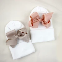 0-6Months Newborn Hospital Hat Warm Beanie with Ribbon Bow Cute Wool Turban Infant Baby Girl Winter Bonnet New Born Knitted Hat 2