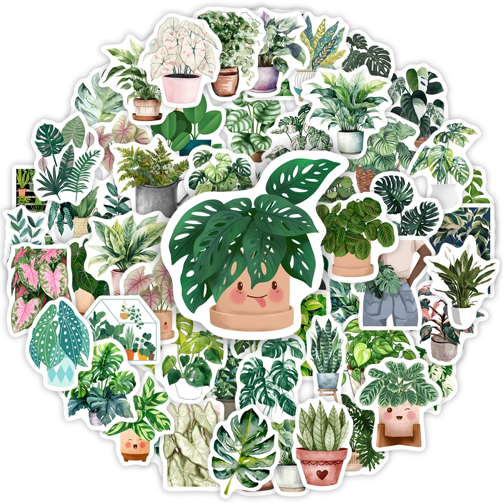 Decorative Stickers Cute Watercolor Green Plant Stickers Leaf Pattern