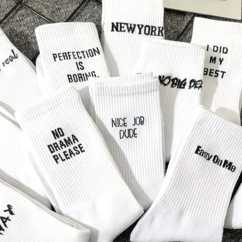 New Simple European and American Street Letters White Men’s and Women’s Socks Sports Hip Hop College Style Male Female Socks Best Sellers In Sports & Entertainment