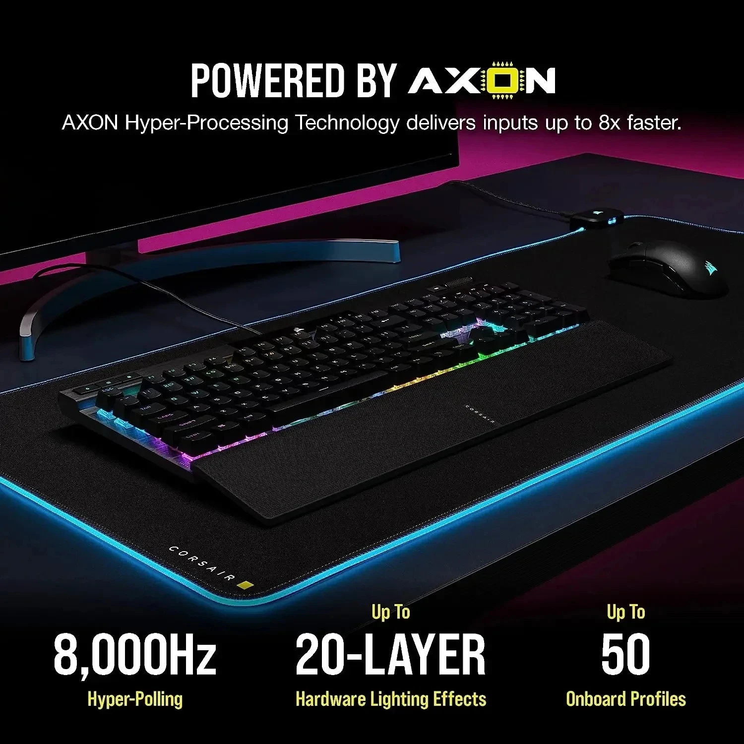 Corsair K70 PRO RGB 광학 기계식 게이밍 키보드, OPX 선형 스위치, PBT 더블 샷 키캡, 하이퍼 폴링 블랙, 8,000Hz