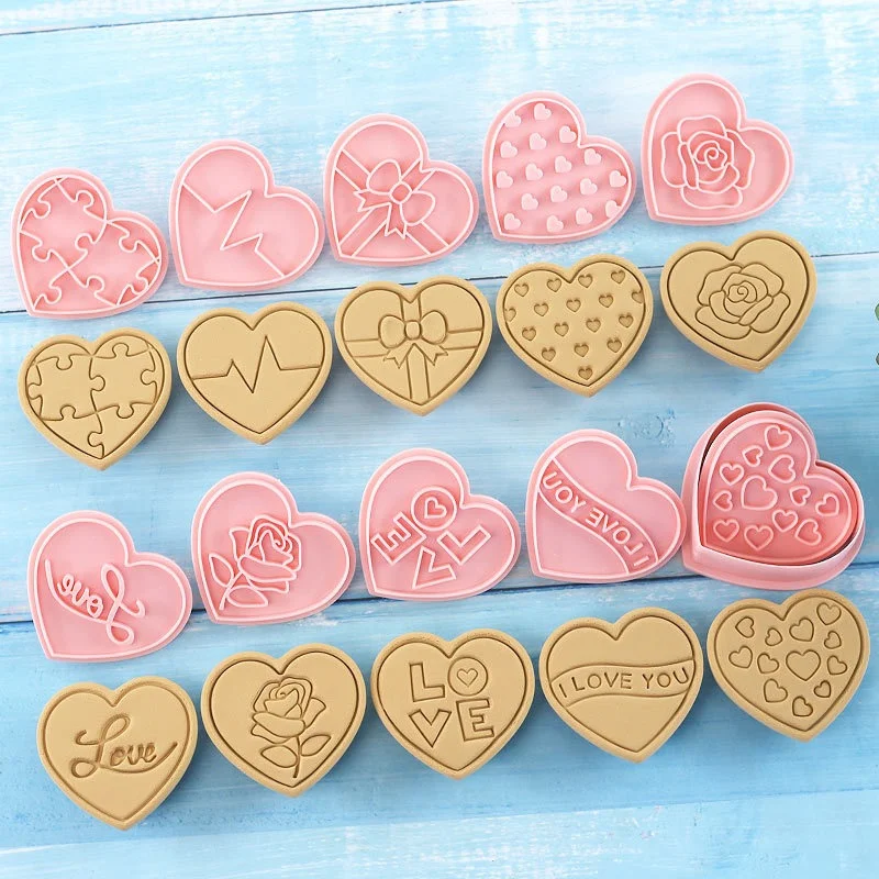 Description Picture 5 of item10 Pcs Love Heart Cookie Cutters Set PP Rose Bowknot Pattern Biscuit Pastry Mould for Valentine's Day Press Stamp Embosser Gifts