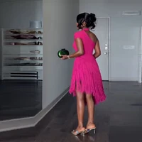 Nouvelle Tendance Femme : Robe de Soirée Sexy à Franges Couleur Unie, Coupe Irrégulière, Dos Nu, Sans Manches – Idéale pour les Soirées, les Rendez-vous Galants et les Clubs 4
