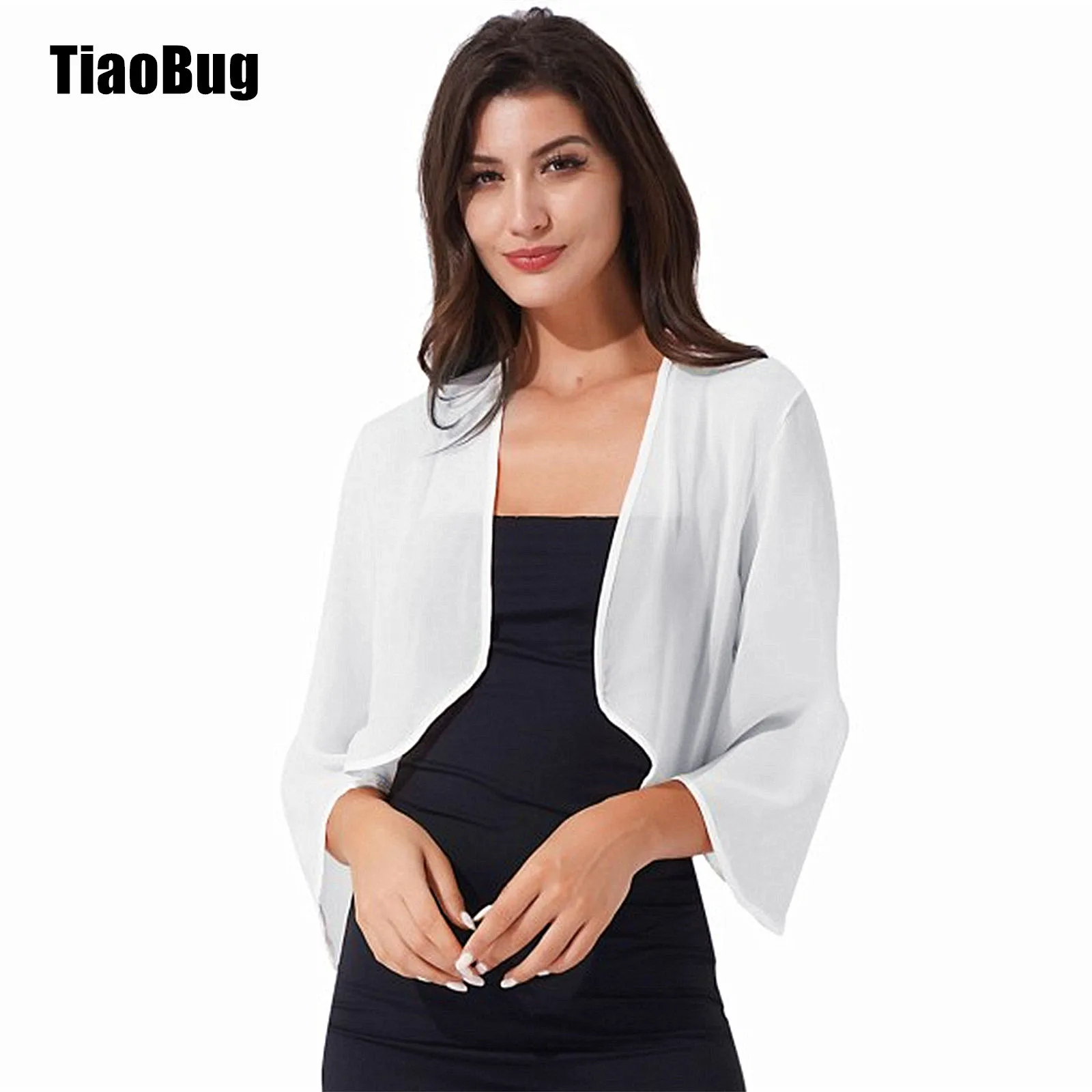 Women 3/4 Sleeve Chiffon Cardigan Jacket Summer Thin New Style Wedding Party Bridal Dress Cover Ups Wraps Shawls janevini new fashion winter white bridal boloero faux fur stoles women prom party wraps shawls warm shrugs wedding accessories