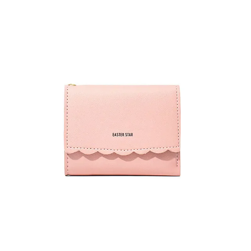 

New Wallet Student Button Solid Color Light Short High-end Letter Compact Practical Multi-card Coin Wallet