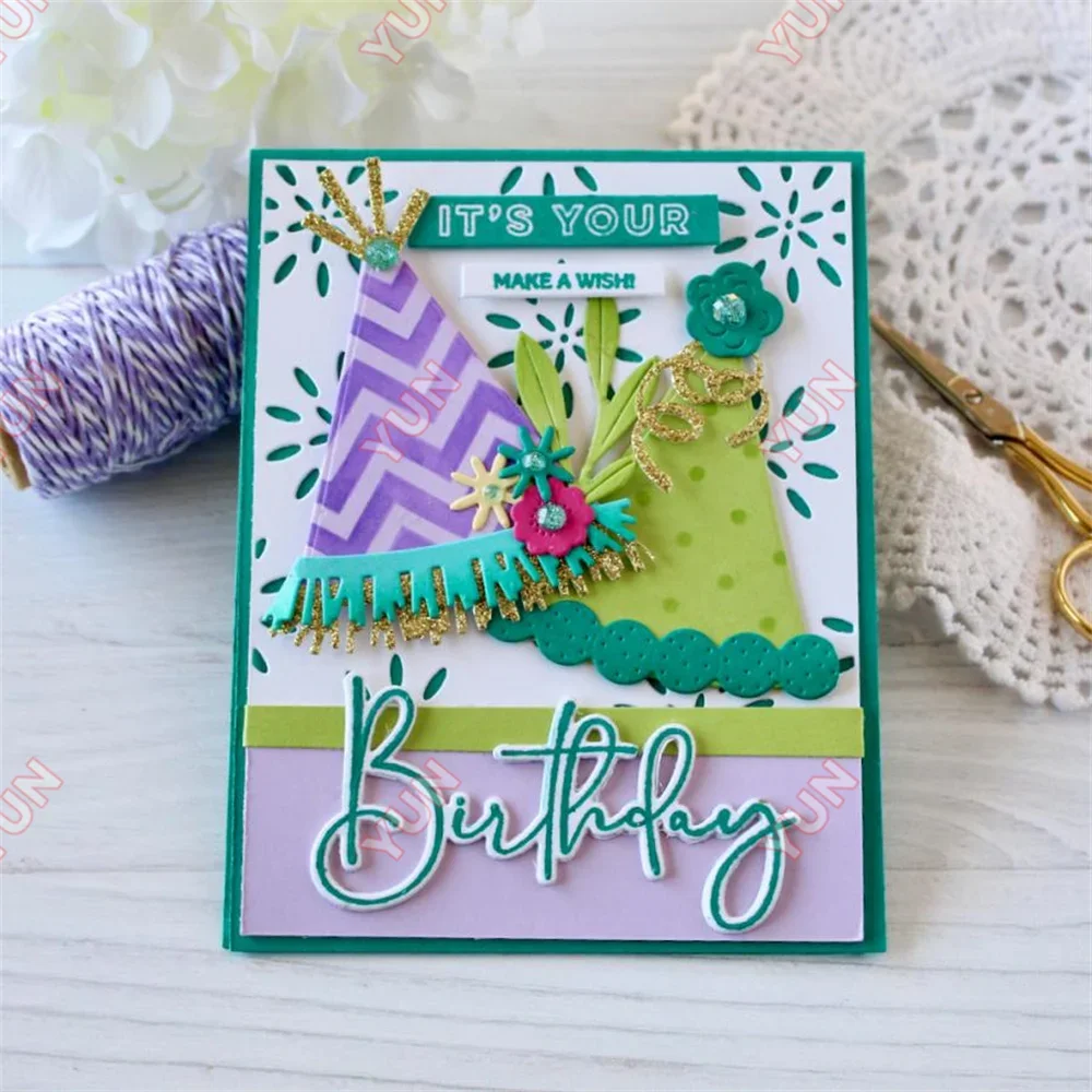 Scrapbooking Card 2025 New Papertrey Ink Dies Stamps Stencils Flowers Cake Builder Balloon Party Hat Birthday Sentiment Die DIY - 5