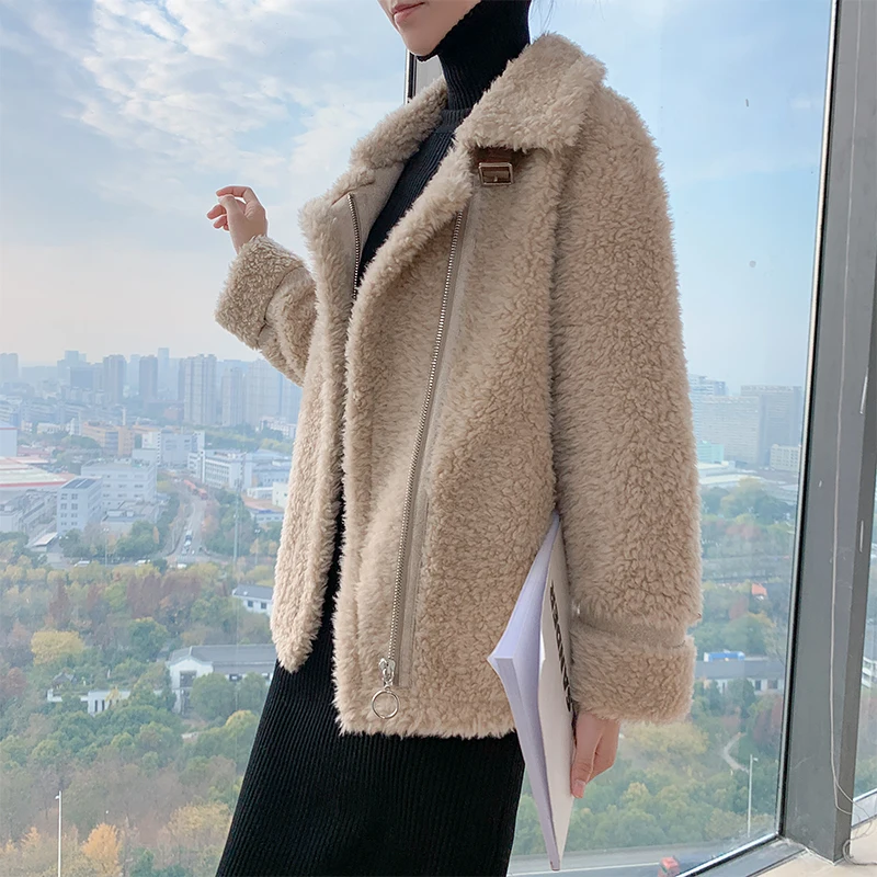 AYUNSUE 100% Sheep Shearing Jacket donna elegante inverno Casual giacche di lana cappotto di pelliccia moda coreana cappotti di lana Veste Femme Hiver