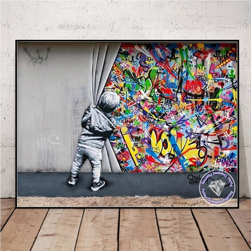 Banksy Behind The Curtain Graffiti Art 5d Diamond Painting