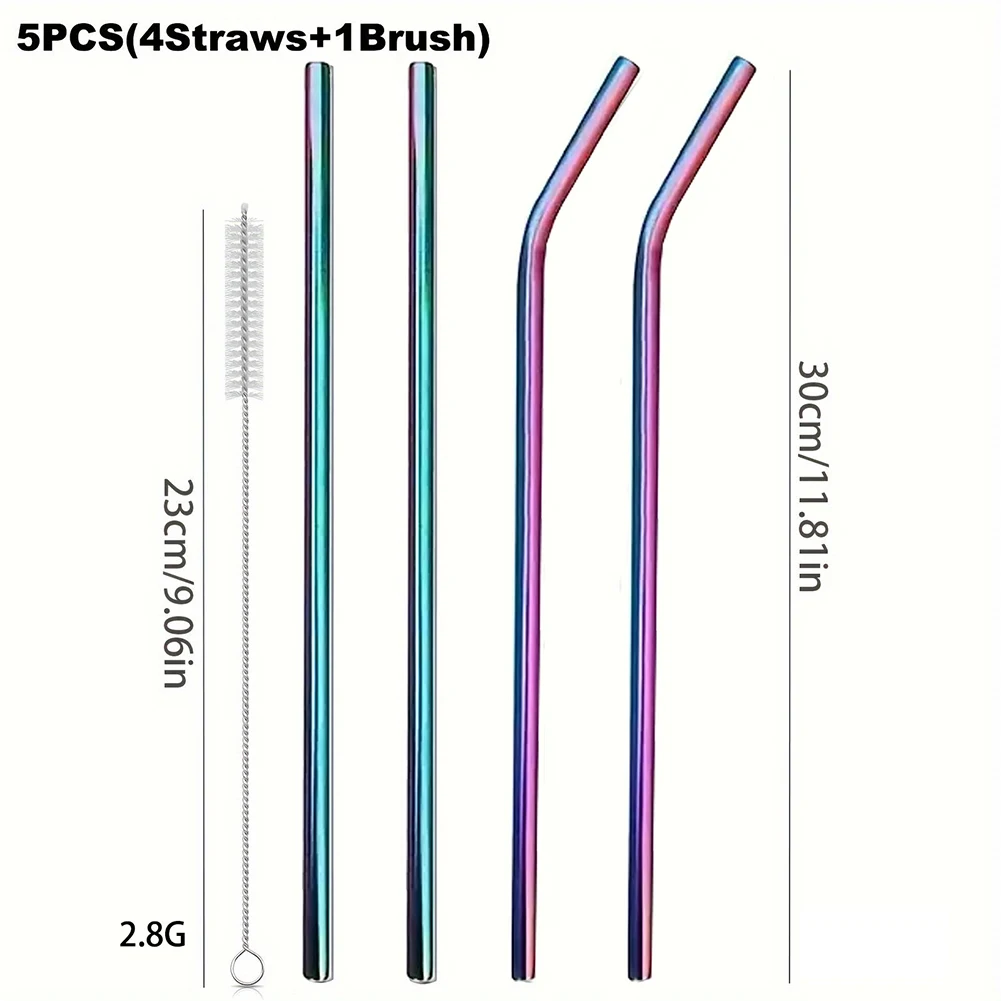 4-Piece Stainless Steel Reusable Straw Set with Cleaning Brush
