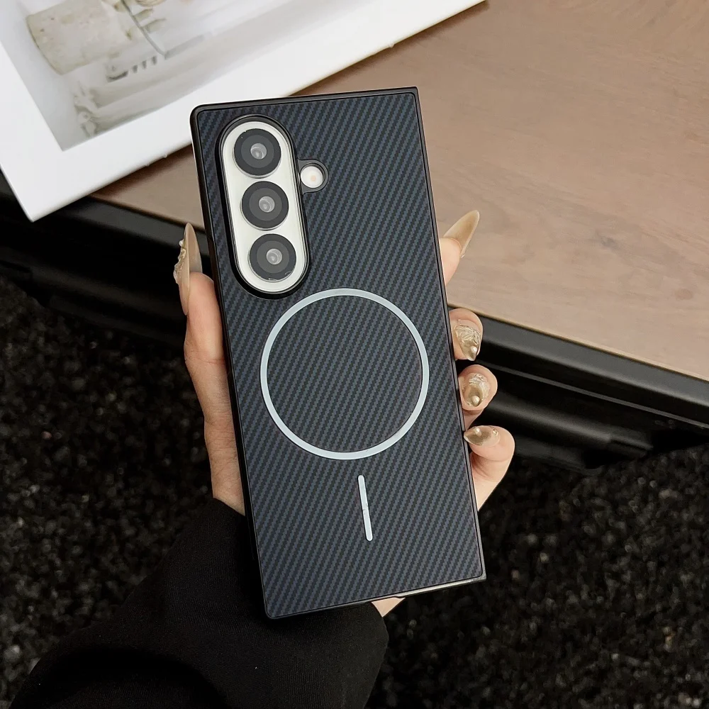 Carbon Fiber Magnetic Case with Wireless Charging and Shockproof Protection