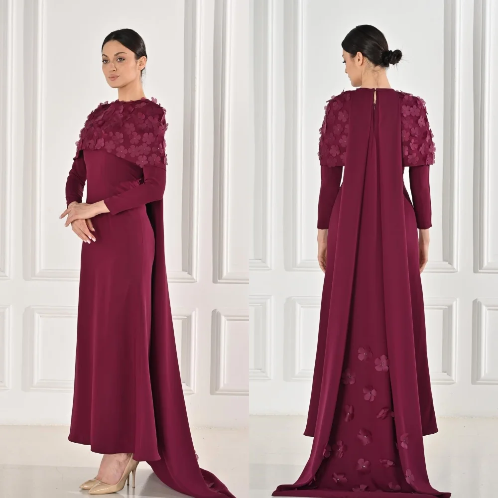 

Exquisite Sparkle High Quality Jersey Applique Draped Pleat Party A-line O-Neck Bespoke Occasion Gown Midi Dresses