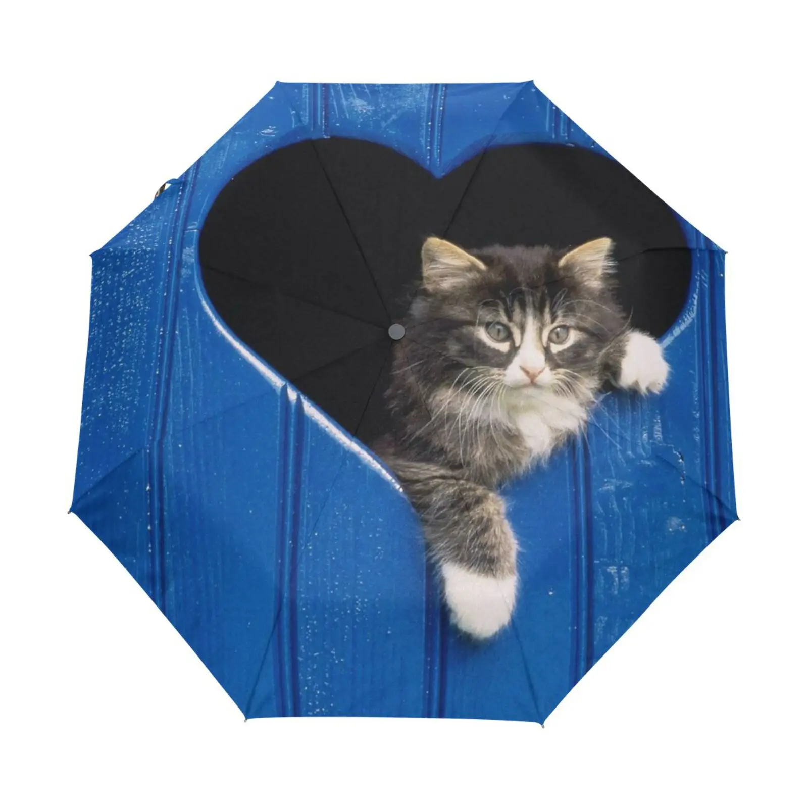 

Black Cat Travel Umbrella Male Fashion Creative Automatic Three Folding Umbrella Parasol Portable Women's Rain Umbrella 8 Ribs
