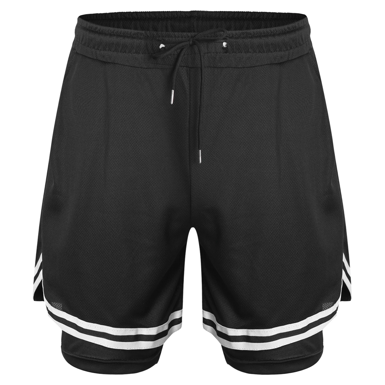 FEESHOW Children Boys Sport Shorts Built-in Leggings Drawstring Shorts Kids Running Basketball Athletic Cycling Training Clothes