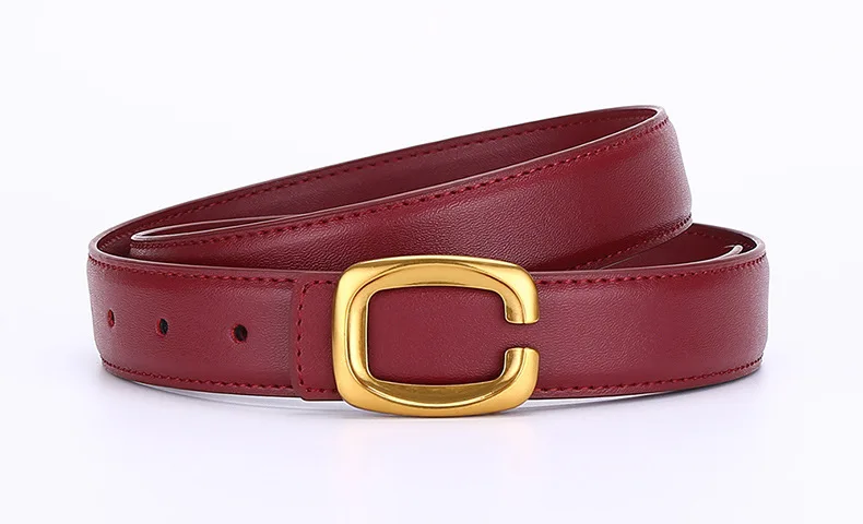Modischer burgunderroter Damengürtel aus echtem Leder, Rindsleder-Trend, All-Match-Taillengürtel für Damen – Detail 15