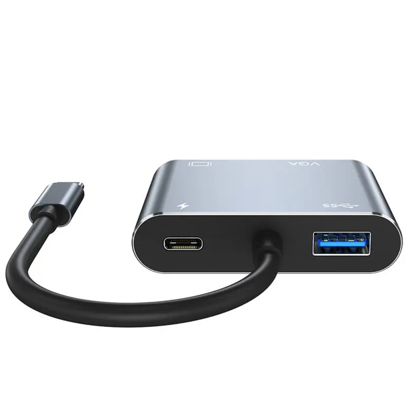 USB C 허브-4K VGA USB C 3.0 HDMI 호환 어댑터, 맥북 휴대폰 노트북 TV PC 케이블 어댑터, 4 in 1