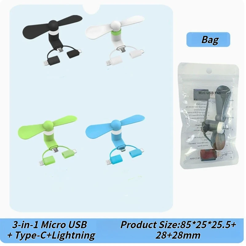 2025 Creative Mini Phone Fan - 3-in-1 Portable USB Fan for Android, Apple, and Type-C, Rechargeable and Compact 6