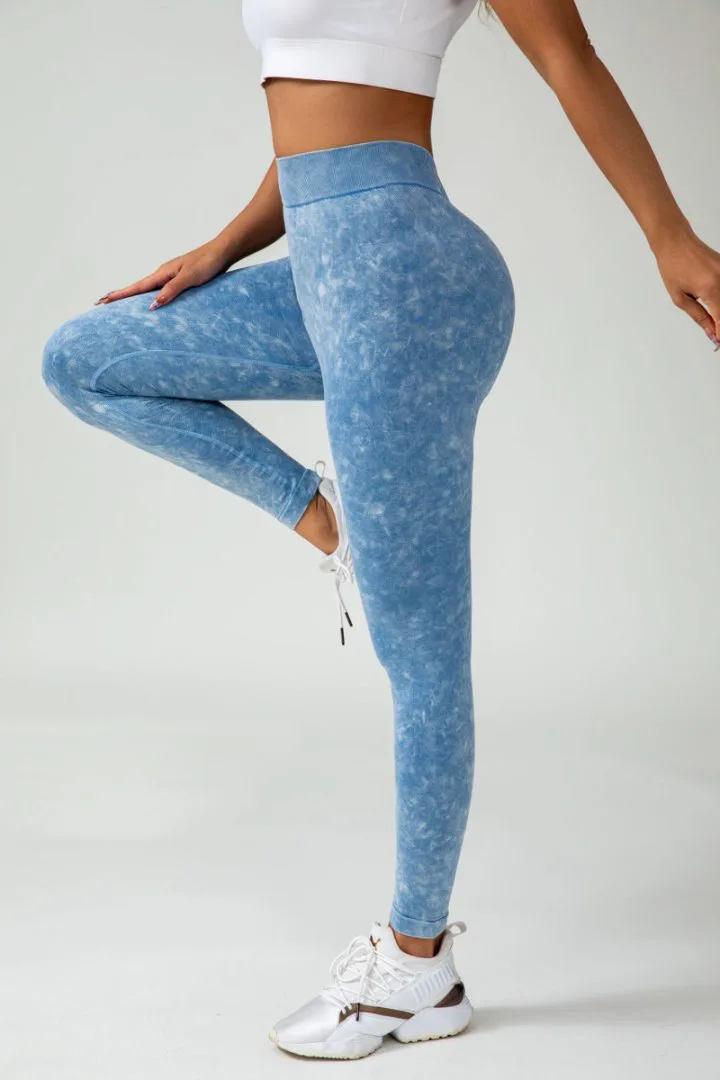 Women BUM Low V-Back Scrunch Butt Leggings Acid Wash Denim Blue Women High Stretch Sports Yoga Pants Gym Cycling leggings