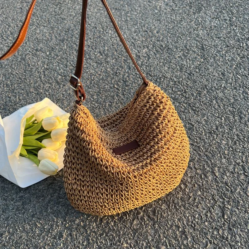 2023 New Women Fashion Summer Straw Crossbody Bag Beach Holiday Shopping Woven Shoulder Handbag Messenger Purses Women Bags