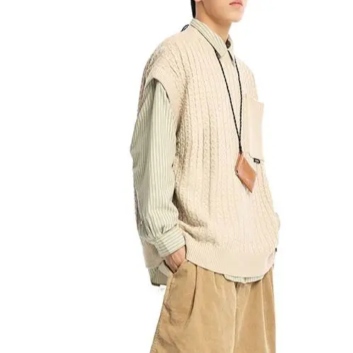 Autumn Winter Fashion Solid Casual Men's Loose T-Shirt Cool Boy Girl Knitted Sweater Vest DK Preppy Style Soft Sleeveless