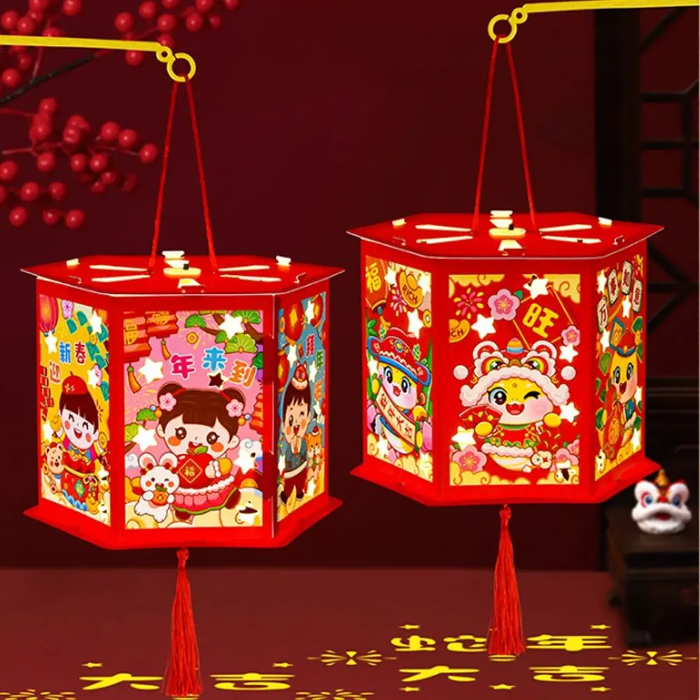 Cartoon 2025 Snake Year Portable Lantern Chinese Style Traditional New Year Luminous Lantern Blessing Children Handheld Lantern