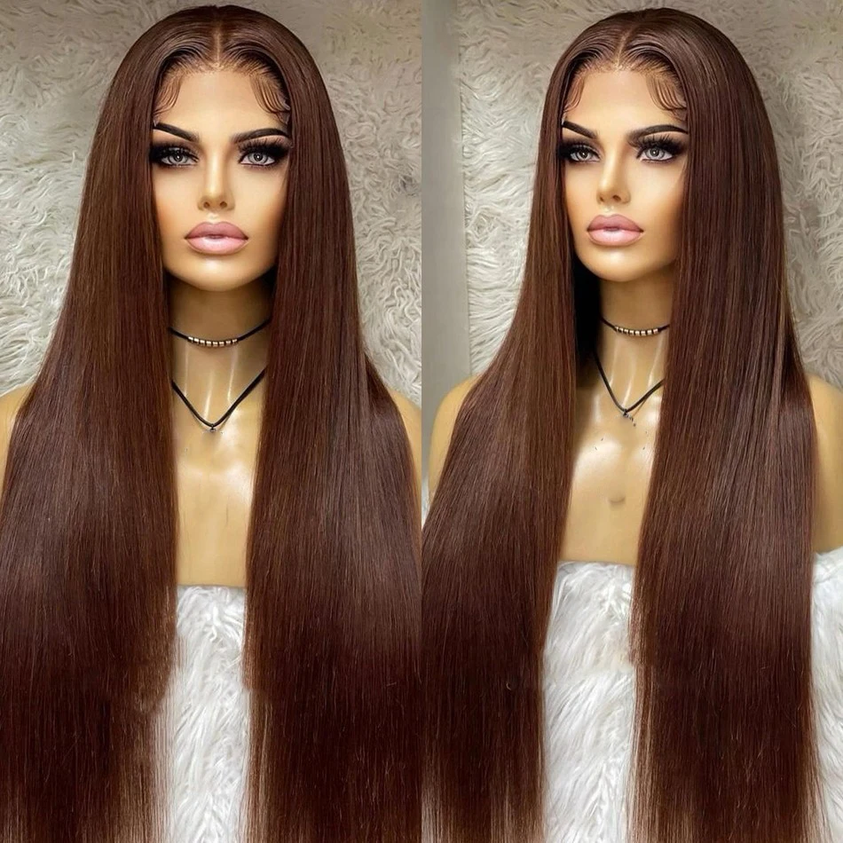 

Smooth Straight Dark Brown Human Hair Lace Front Wigs for Women 200 Density 13x6 Lace Wigs with Baby Hair Remy Indian Hair