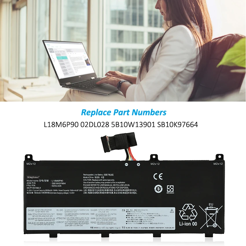 Bateria do Portátil de Kingsener L18m6p90 para Lenovo Thinkpad P53 Séries L18c6p90 02dl028 5b10w13901 Sb10k97664 11.25v 90wh 8000mah - Imagem 6